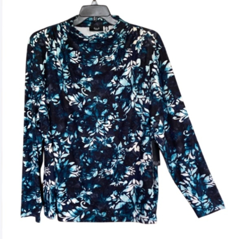 3/$45 Ella black w deep teal floral print top soft with stretch casual boho 3X